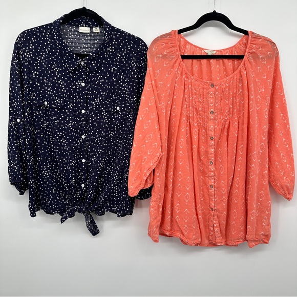 Westbound Tops - Westbound Navy Sonoma Coral Button Up Tops 3/4 Sleeves Plus Size 3X Set of 2